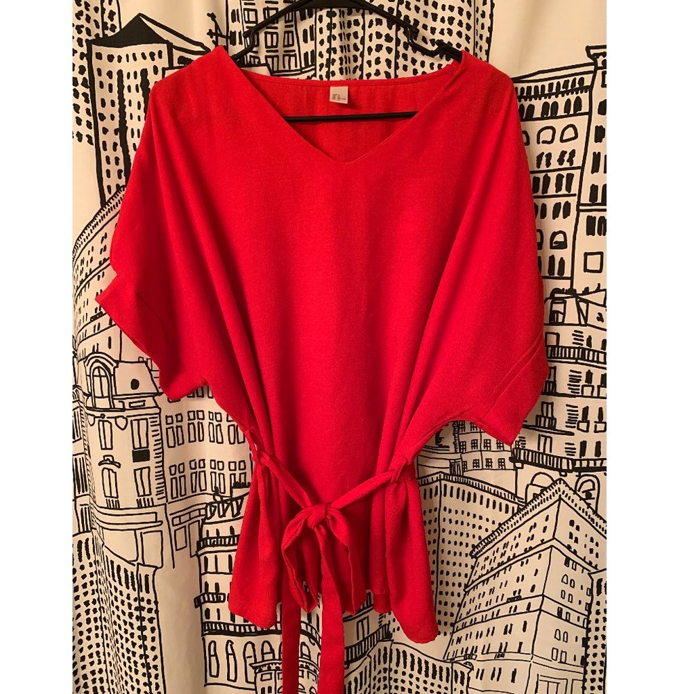 Red Blouse with Tie, Size XL
